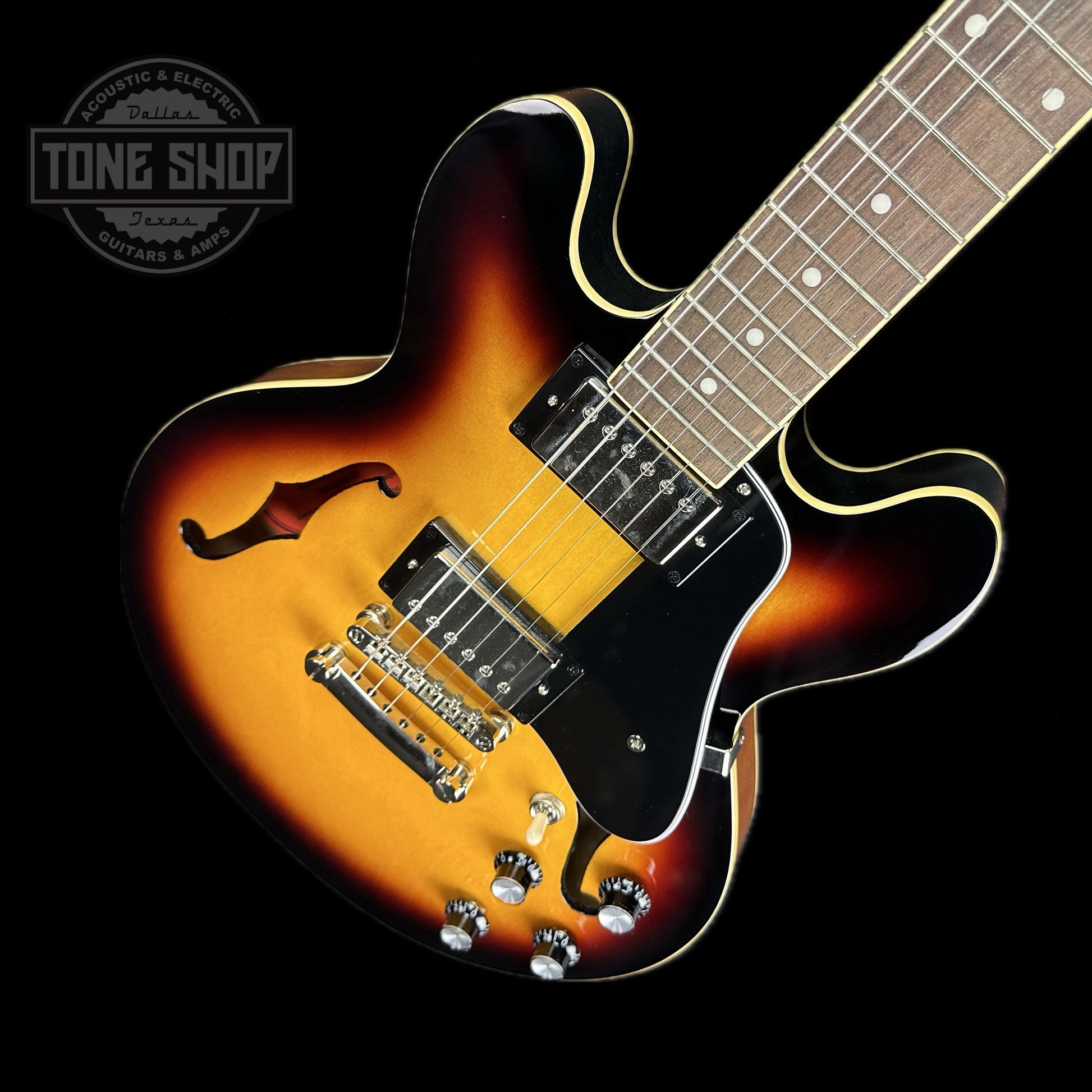 Front angle of Used Epiphone ES-339 Vintage Sunburst.