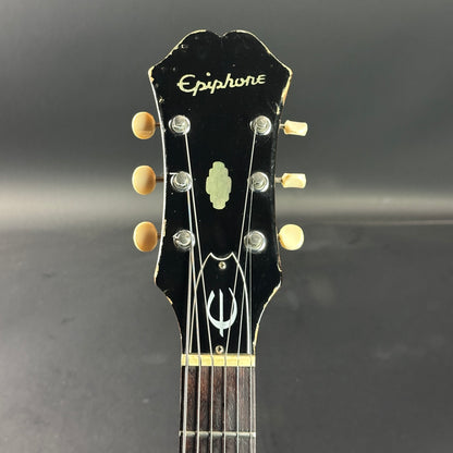 Front of headstock of Vintage 1967 Epiphone Texan FT79N Natural.