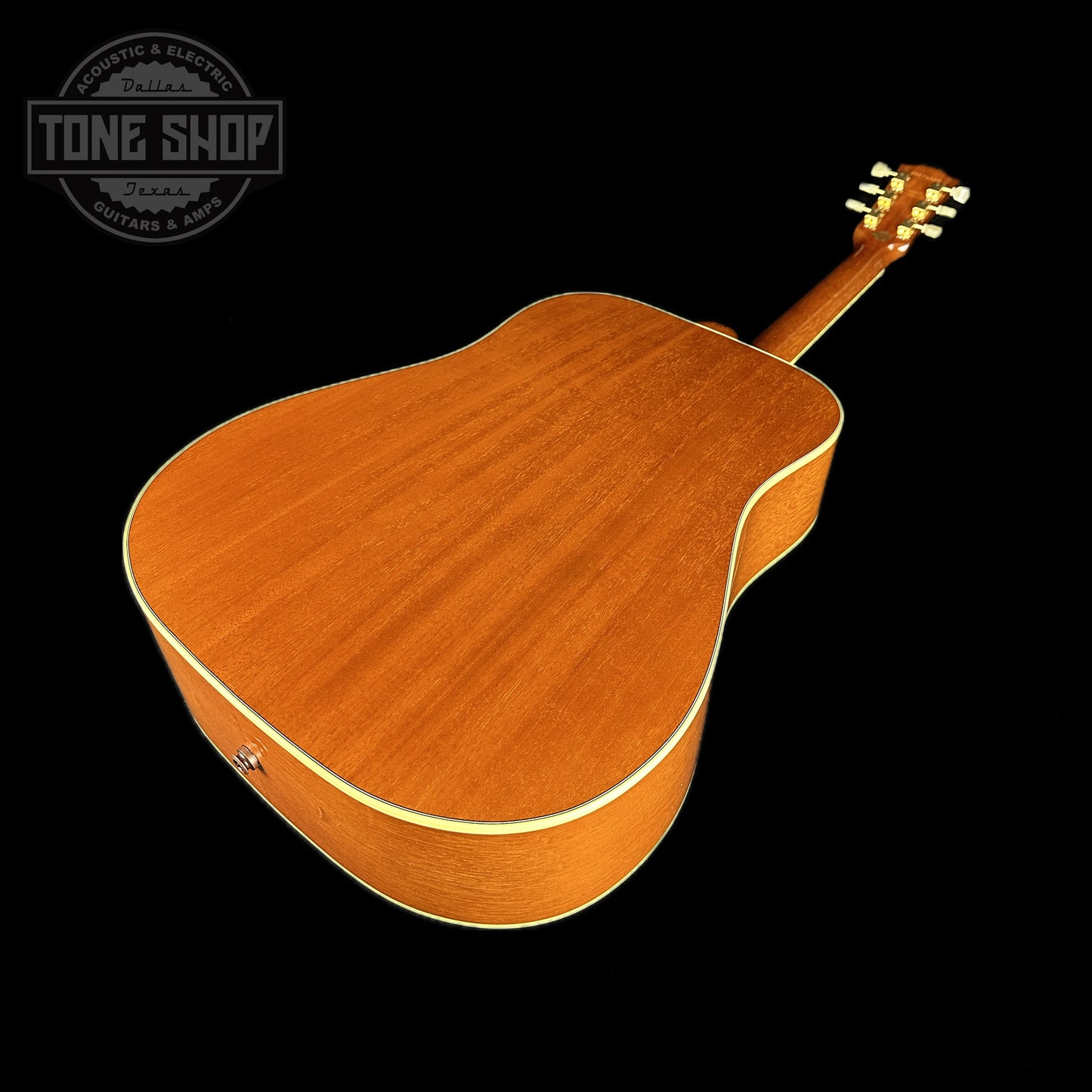 Back angle of Used Gibson Custom Shop M2M Hummingbird Original Adi Red Spruce Top.