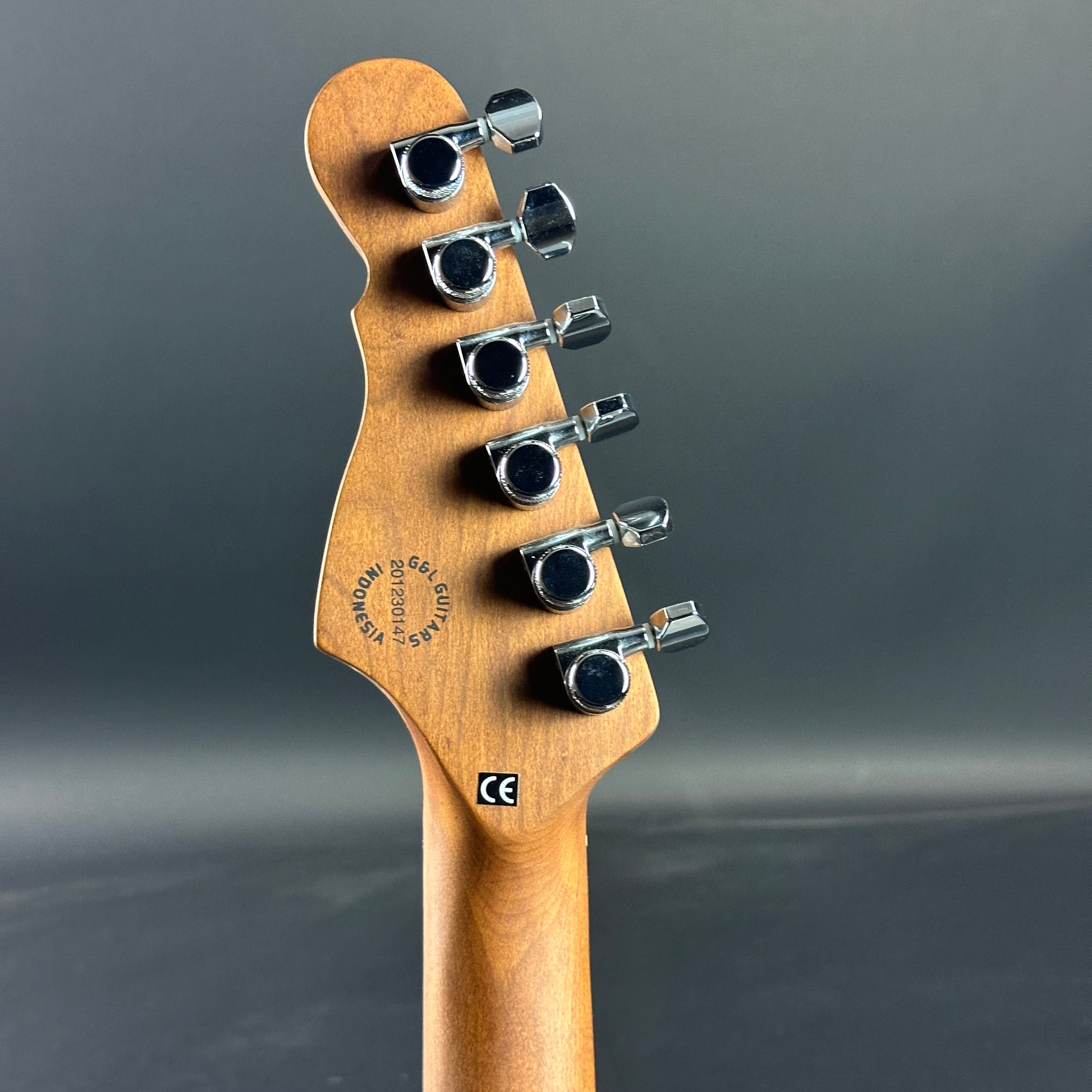 Back of headstock of Used G&L Comanche Tribue Sunburst.