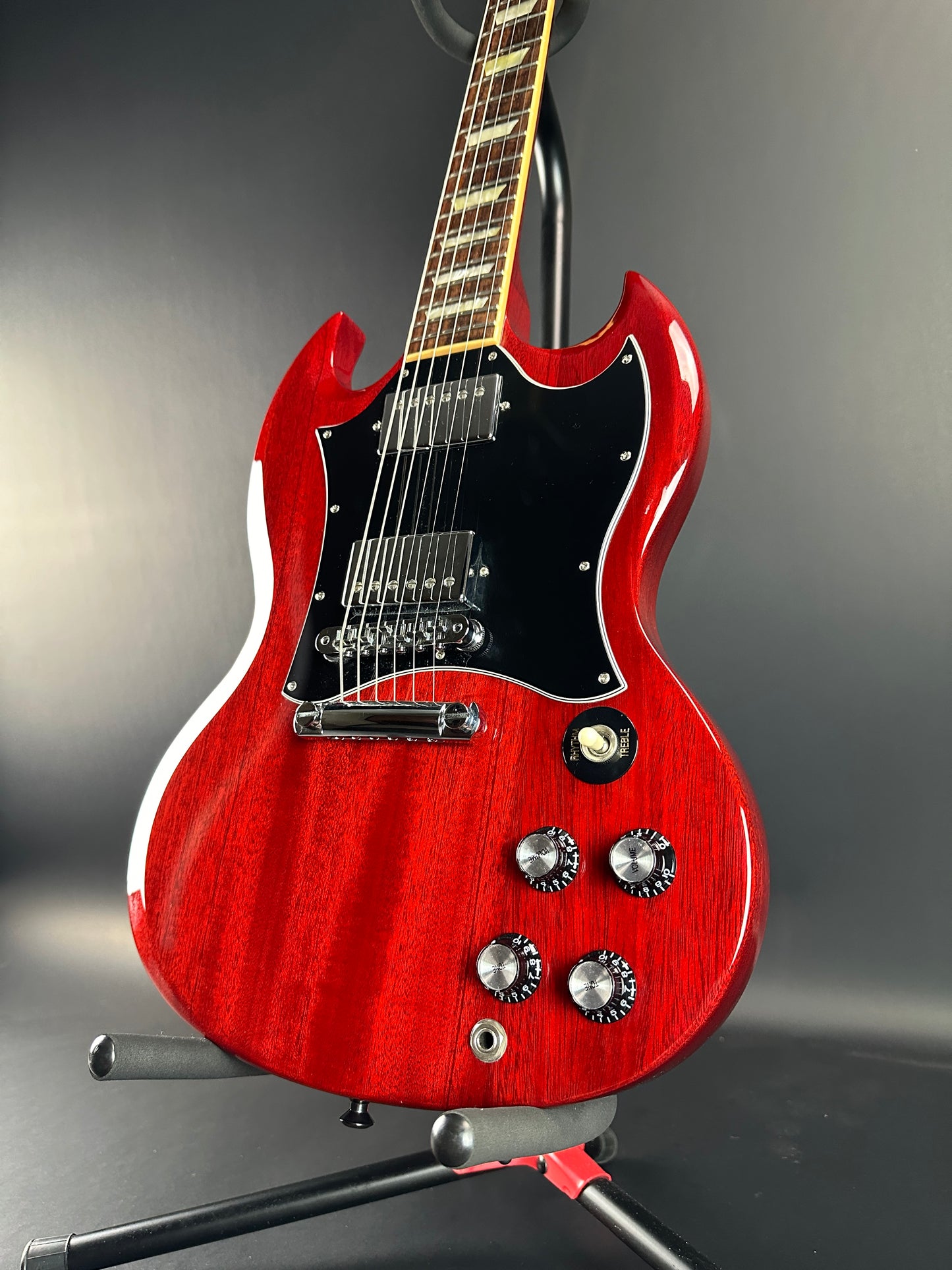 Front angle of Used 2009 Gibson SG Standard Cherry.