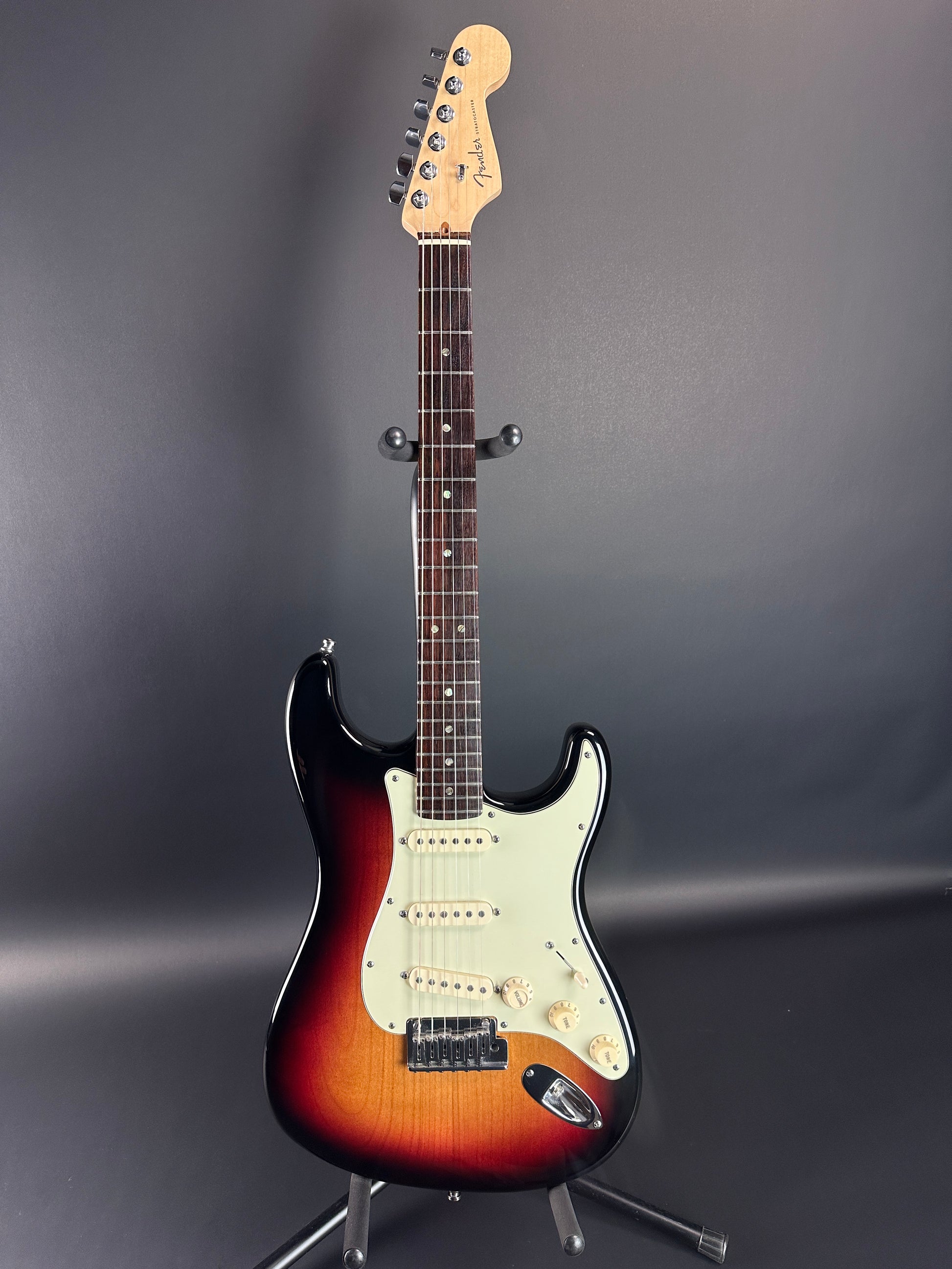 Full front of Used Fender American Deluxe Strat Burst.