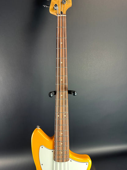 Fretboard of Used Fender Player Plus Meteora Bass Tequila Sunrise.