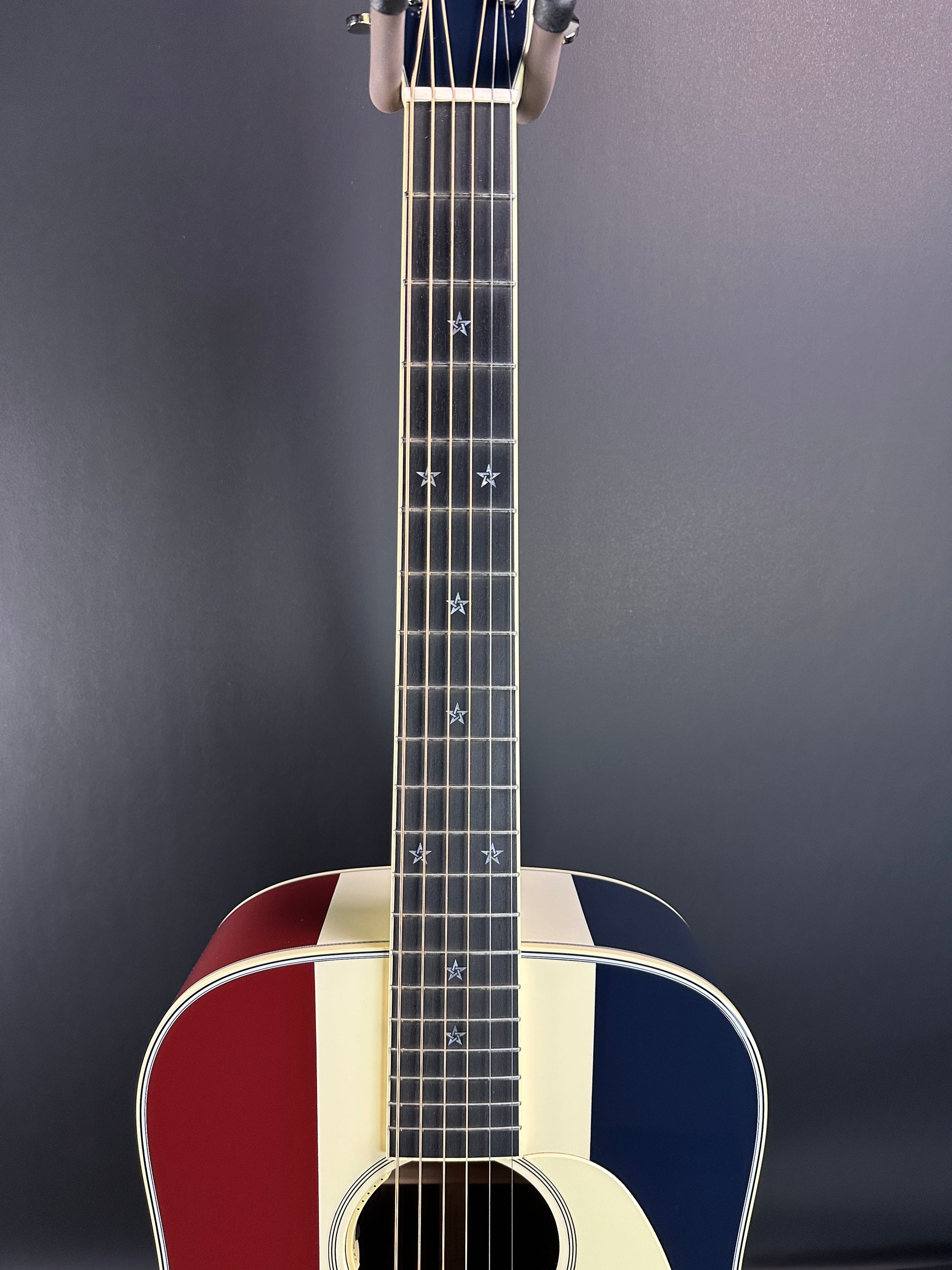 Fretboard of Used Martin Custom Shop D-28 Red/White/Blue Adirondack/EIR.