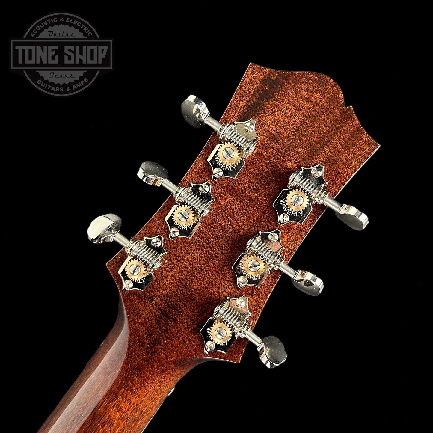 Back of headstock of Collings CJ Rosewood Tigerstripe Pickguard Sunburst.