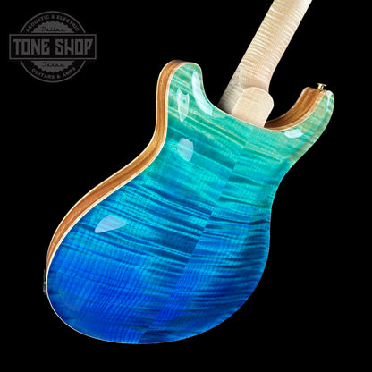 Back angle of PRS Wood Library Hollowbody II Piezo 10-top Blue Fade Maple Neck.