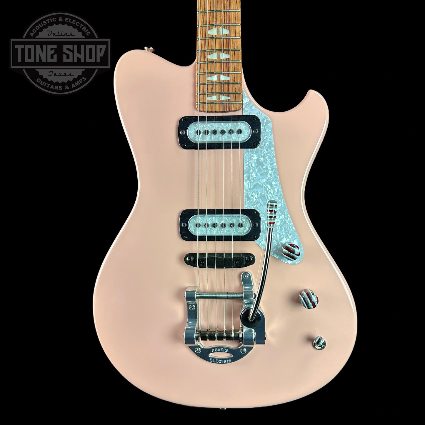 Front of Powers Electric A-Type Cochon PInk PF42 Pearl Ebony Neutral CamTail.