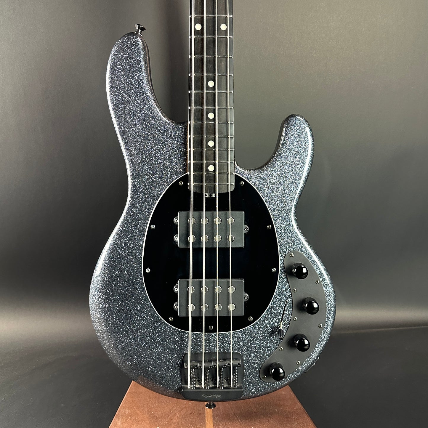 Front of Used Ernie Ball MusicMan Stringray Special HH Charcoal Sparkle.