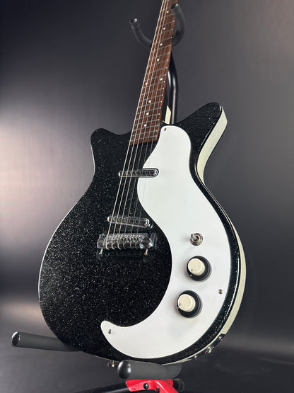 Front angle of Used Danelectro '59 DC NOS Black Metal Flake.