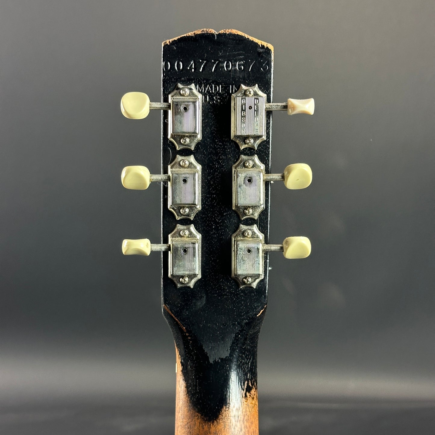 Back of headstock of Used Gibson Melody Maker Sunburst.