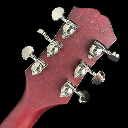 Back of headstock of Used Epiphone Traditional Pro IV Les Paul Worn Wine Red.