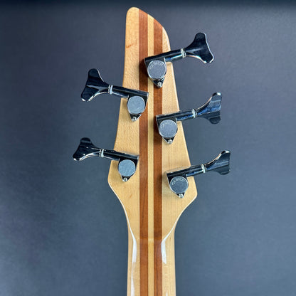 Back of headstock of Used Carvin LB75 Five String Fretless.