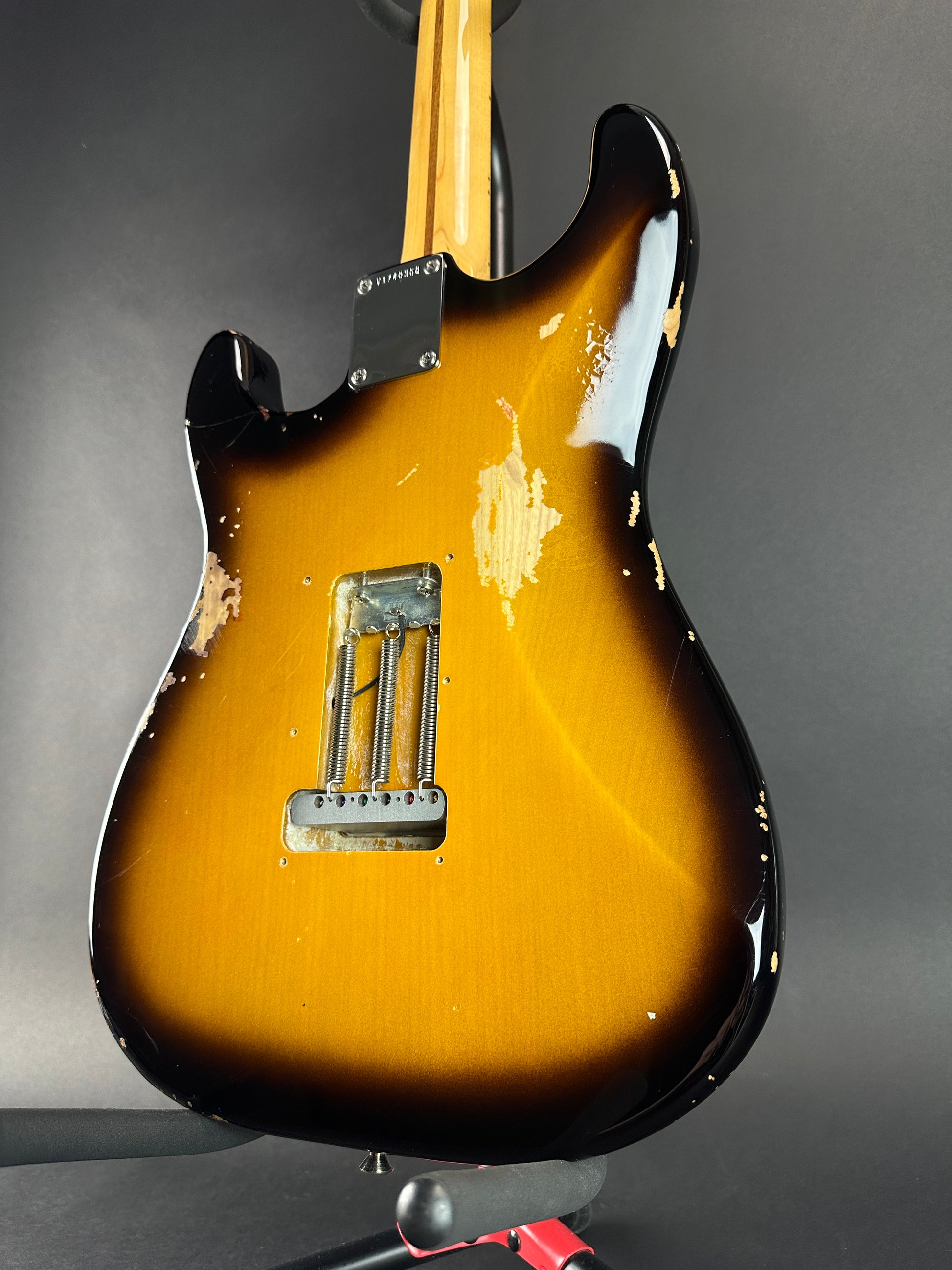 Back angle of Used 2017 Fender Wildwood '56 Strat Sunburst.