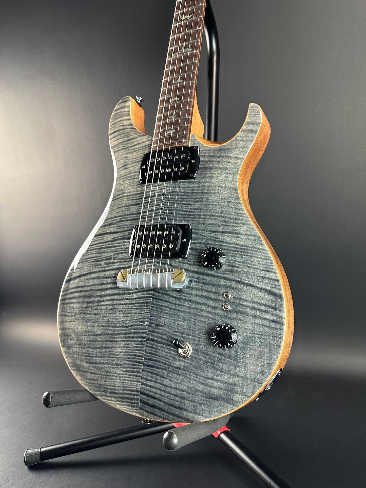 Front angle of Used PRS SE Paul's Guitar Charcoal Fade.