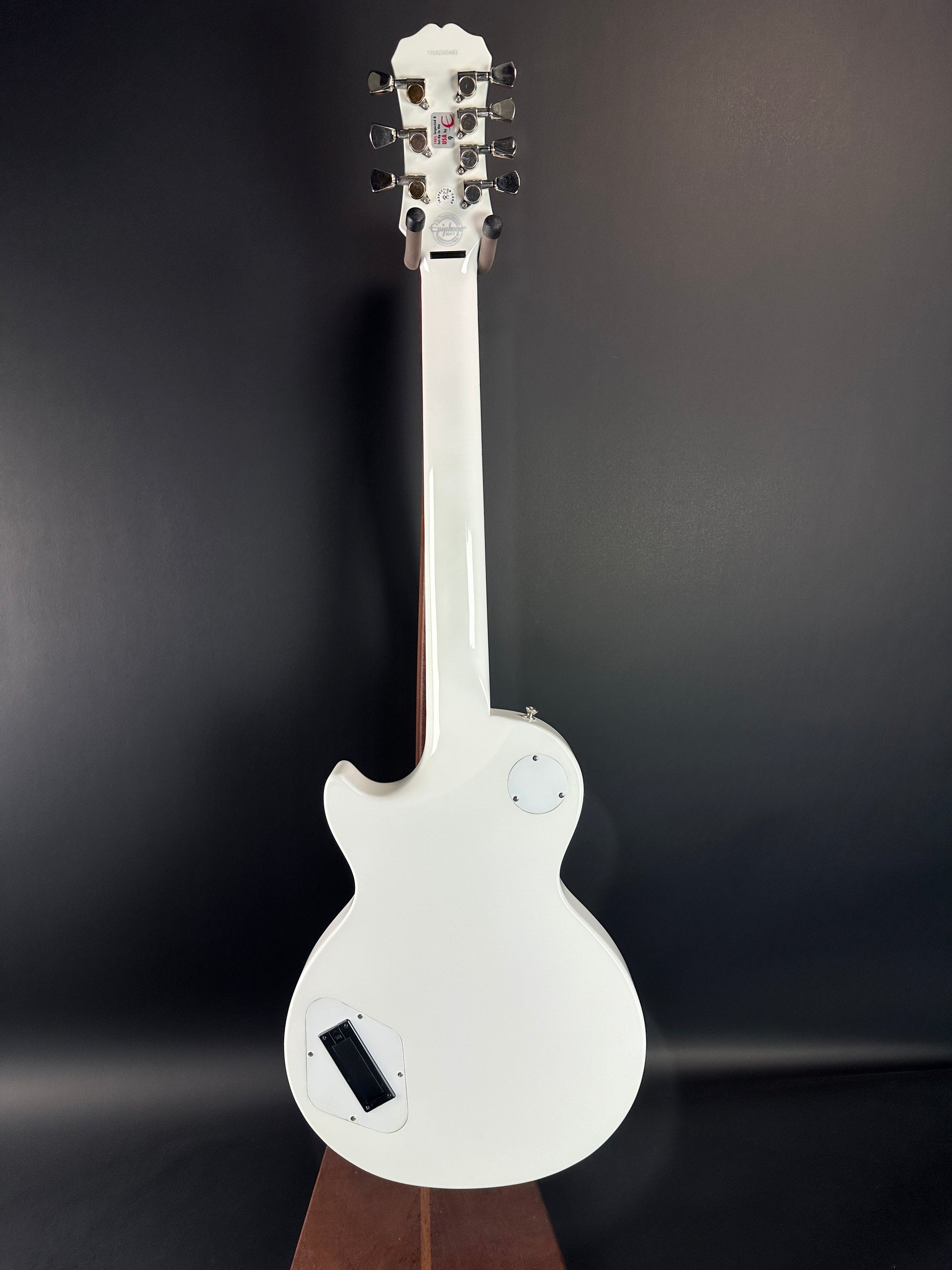 Full back of Used Epiphone Matt Heafy "Snofall" Les Paul Custom White.