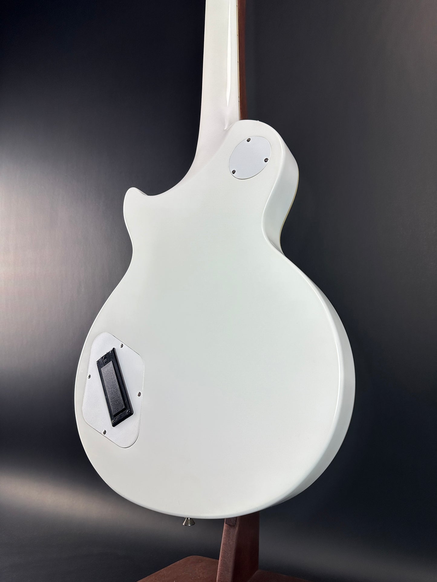 Back angle of Used Epiphone Matt Heafy "Snofall" Les Paul Custom White.