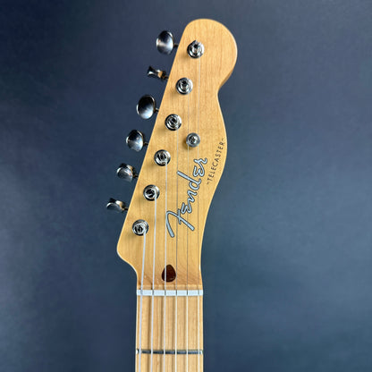 Front of headstock of Used 2015 Fender Classic Player Baja Telecaster Blonde.