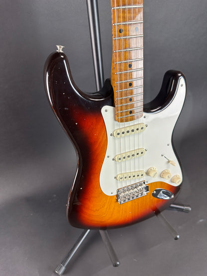 Front angle of Used Fender Custom Shop LTD 1958 Stratocaster Journeyman Relic Chocolate 3 Color.