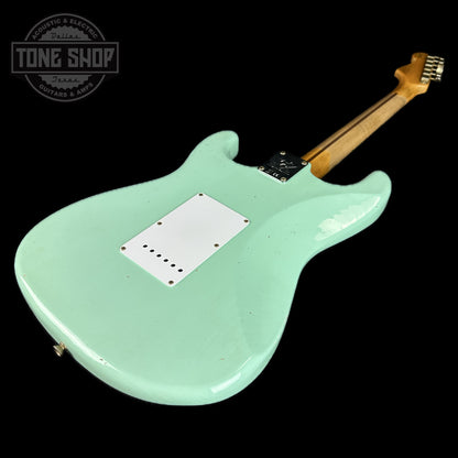 Back angle of Fender Custom Shop LTD 70th Anniversary 1954 Stratocaster Surf Green.