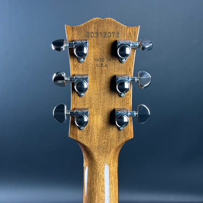 Back of headstock of Used Gibson SJ-200 Studio Rosewood Burst.