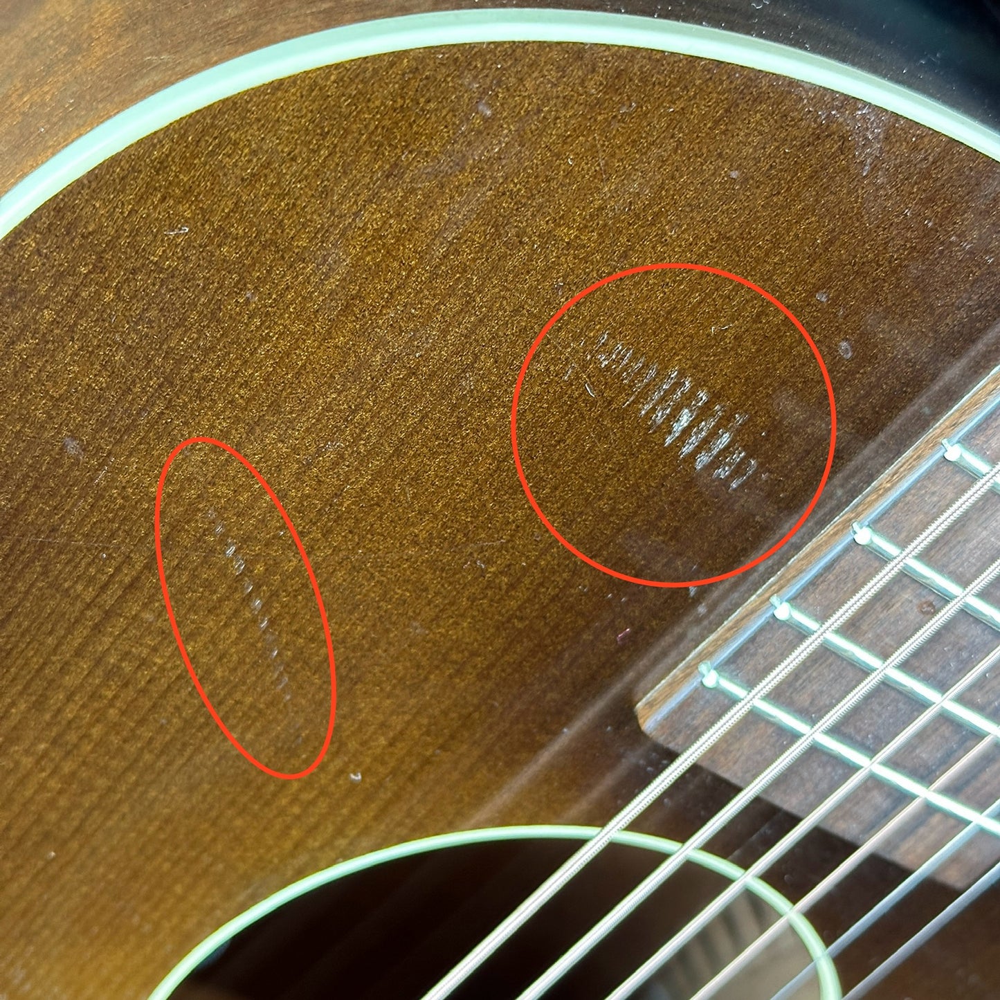 Marks near fretboard of Used Waterloo WL14XTR.