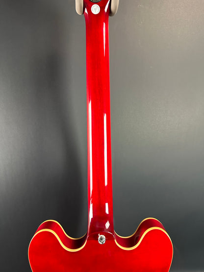 Back of neck of Used Epiphone 335 IG Cherry Red.