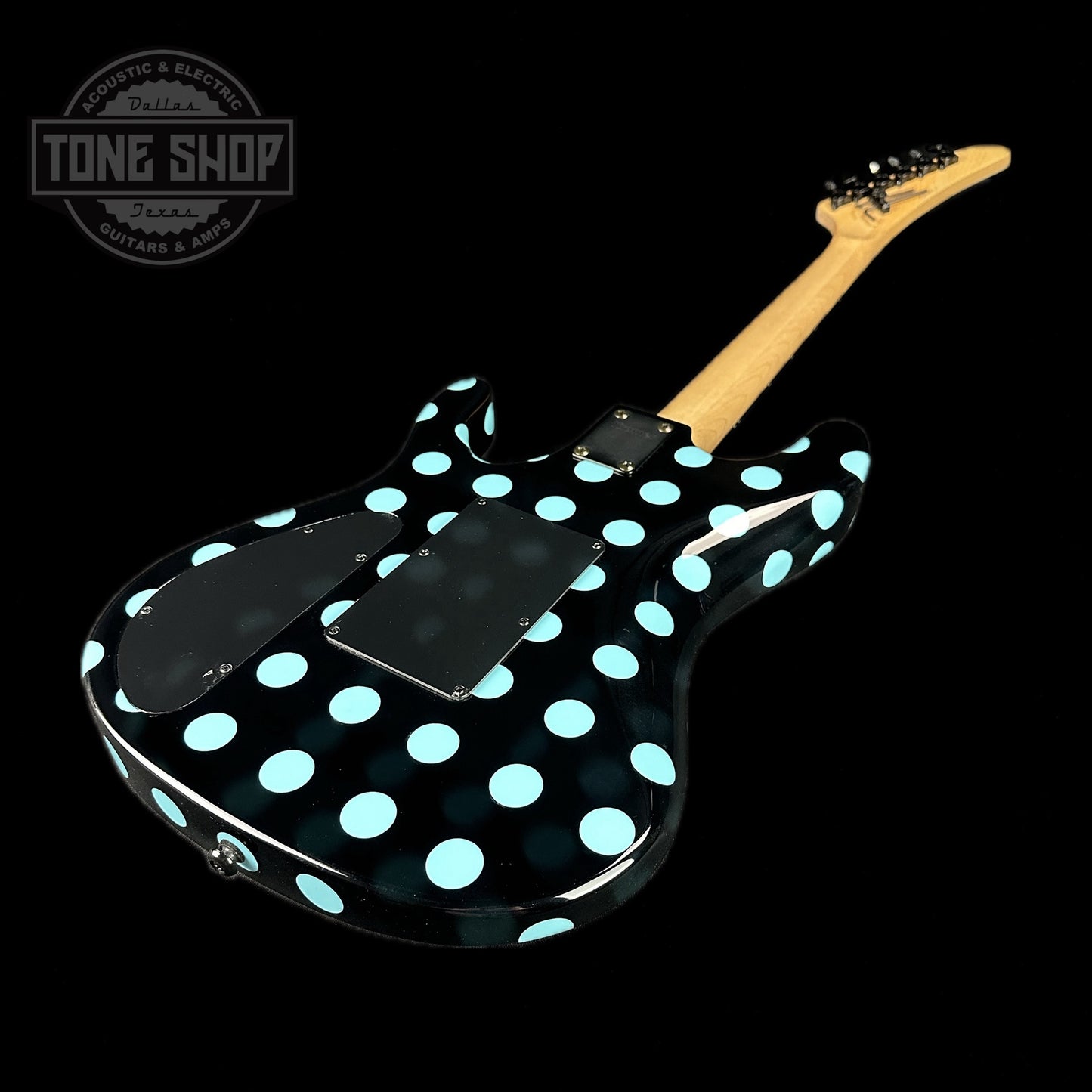 Back angle of Used Kramer Night Swan Blue Polka Dots.