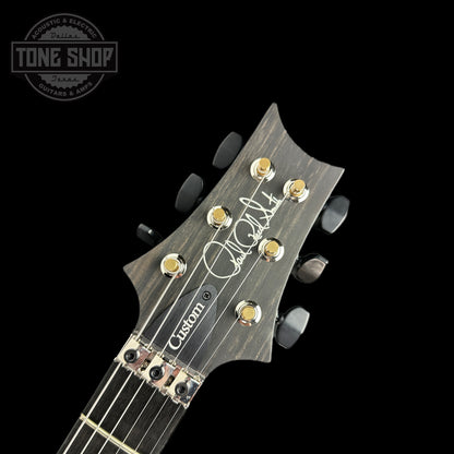 Front of headstock of PRS Custom 24 Floyd 10 Top Cobalt Smokeburst.