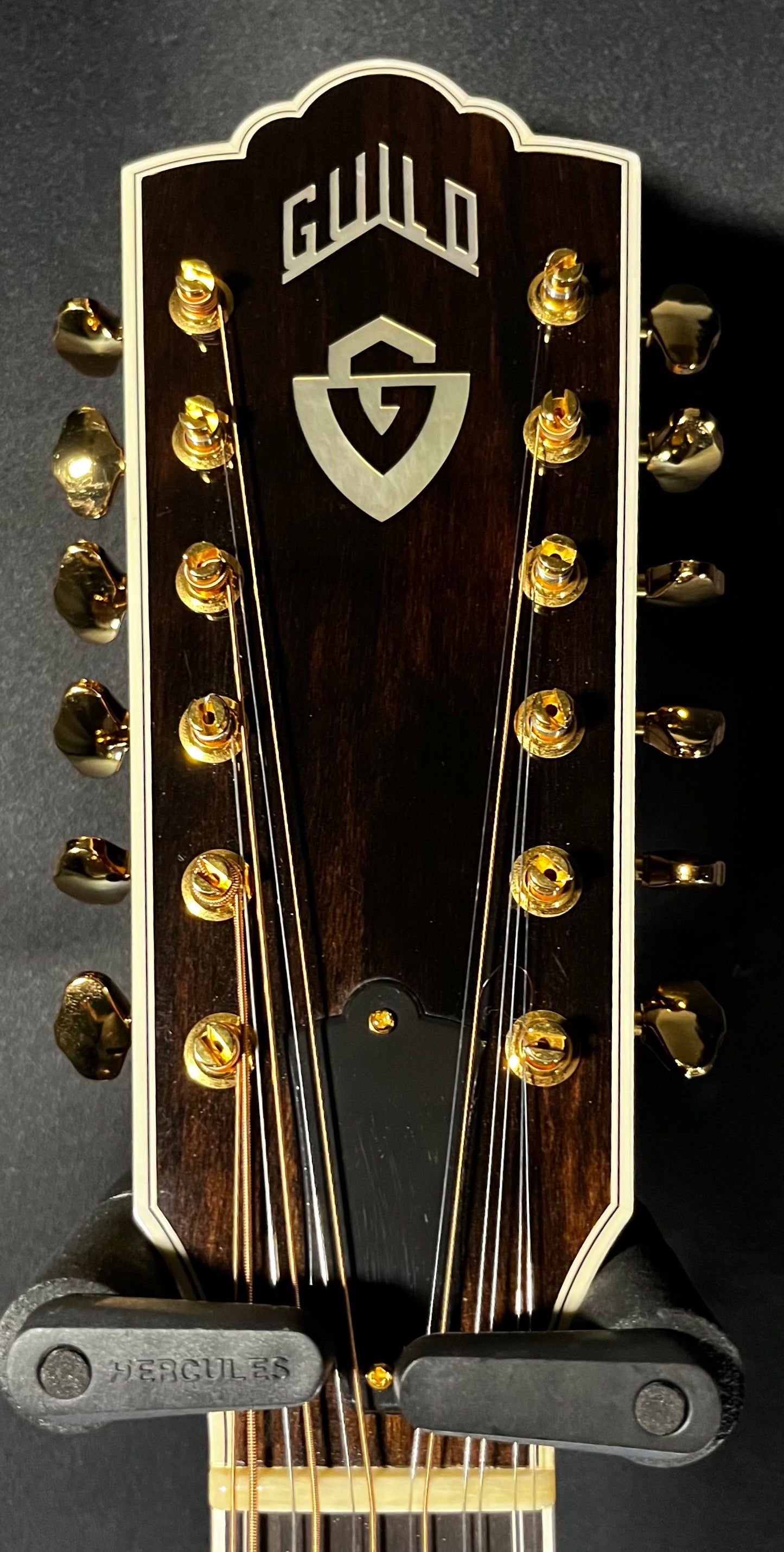 Headstock of Used 2009 Guild F-512 12-String Natural w/D-TAR Load 'N Lock Wave-Length Pickup w/Case TFW514