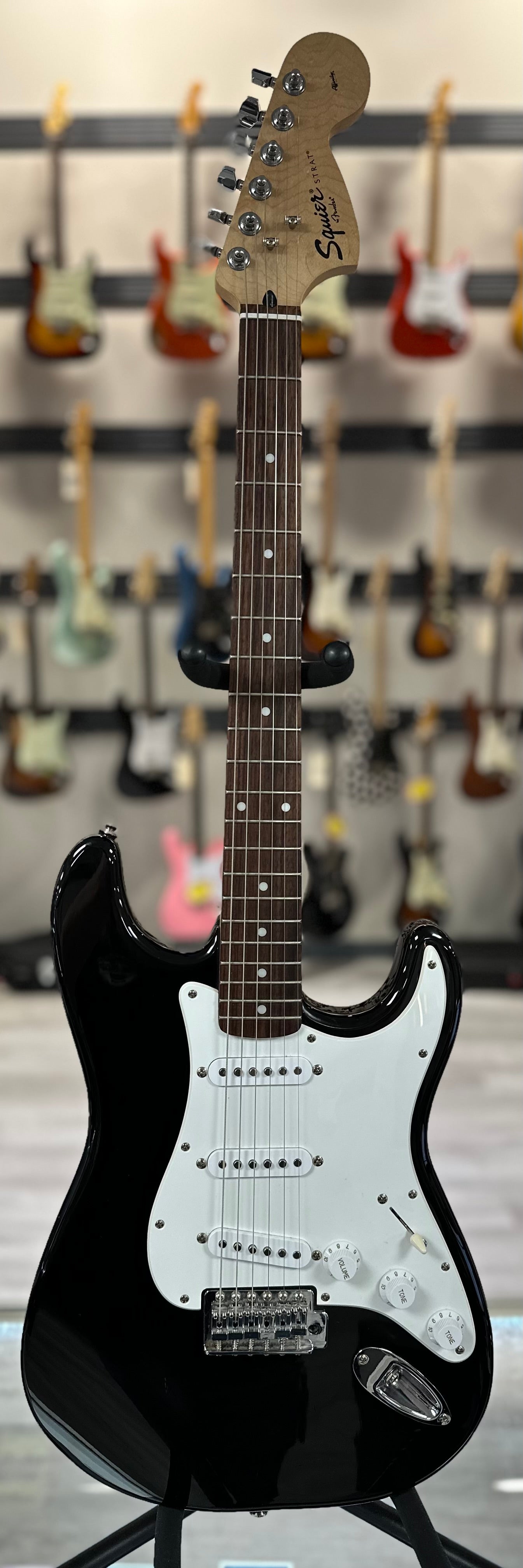 Full front of Used Squier Affinity Stratocaster Black TSS4464