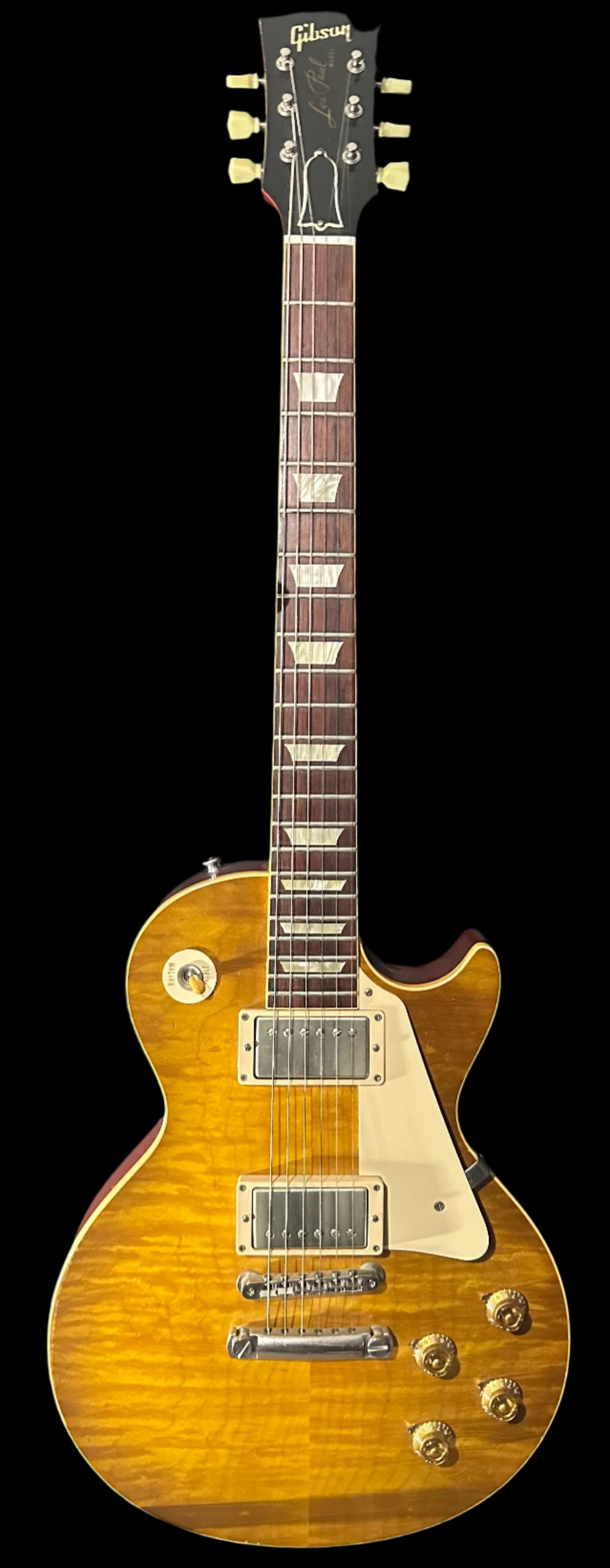 Full front of Used 2017 Gibson Custom Shop 50th Anniversary 1958 Les Paul Standard Reissue Japan Edition Aged Golden Poppy w/case TSS4847