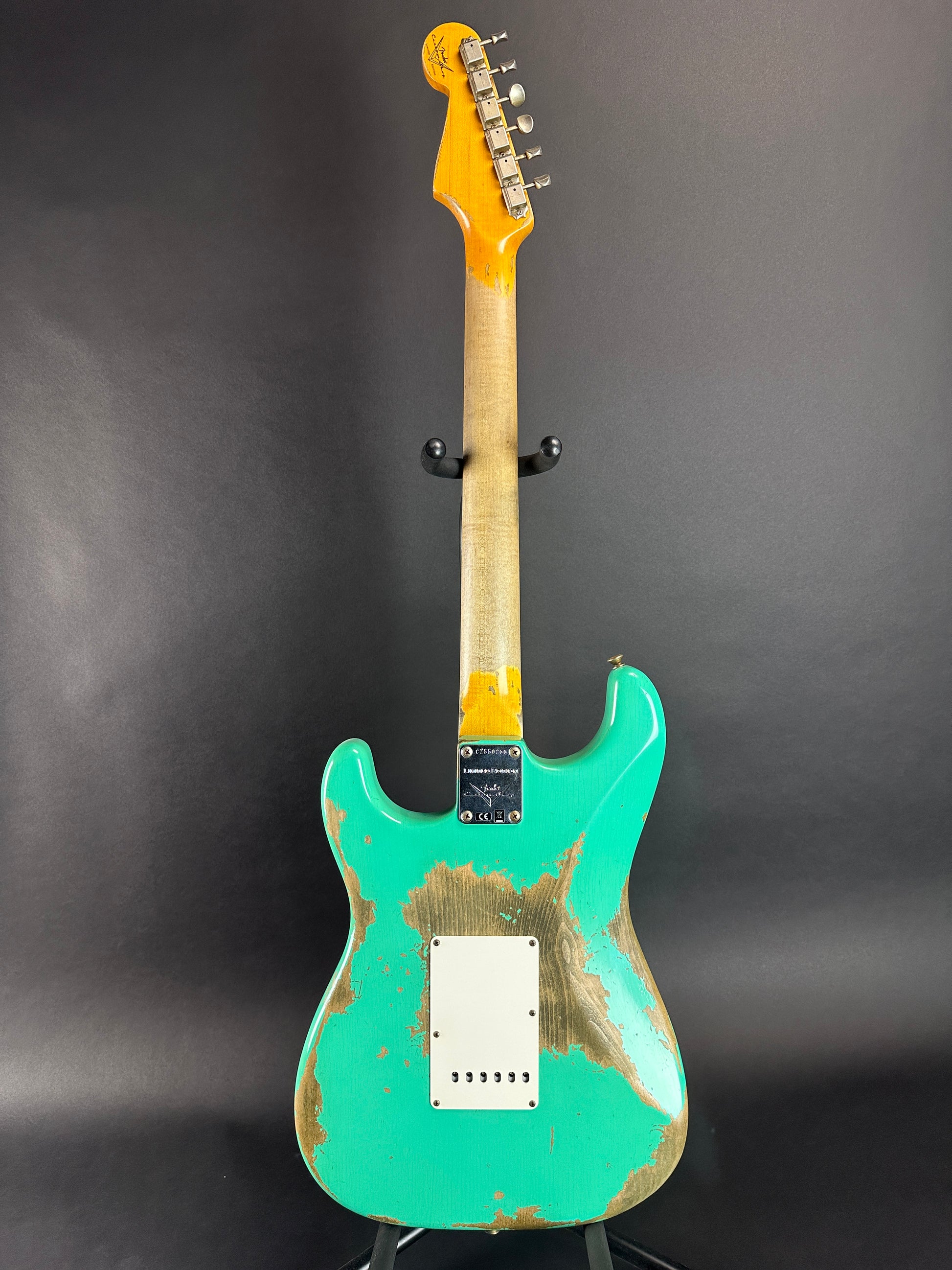 Full back of Used Fender Custom Shop Dual Mag II Strat Relic Seafoam Green.