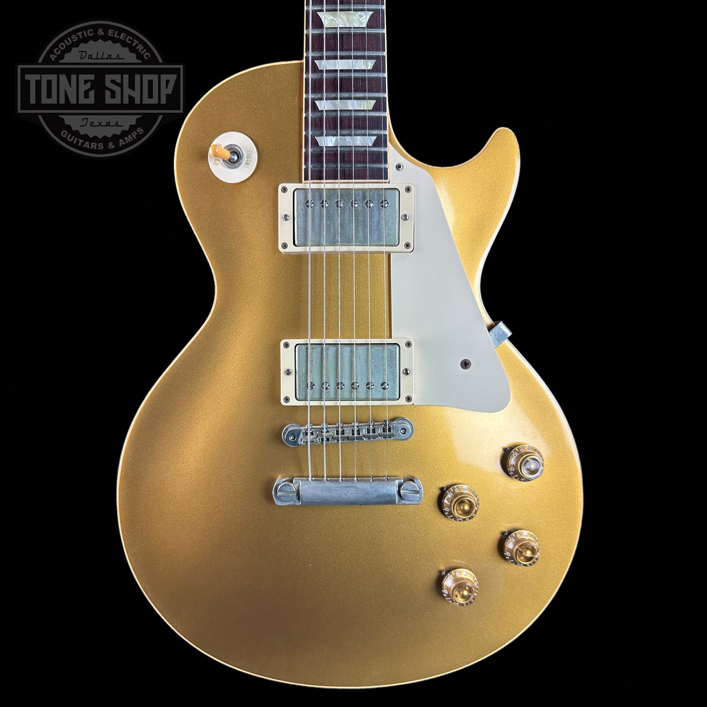 Front of Used Gibson Custom 1957 Les Paul Gold Top.