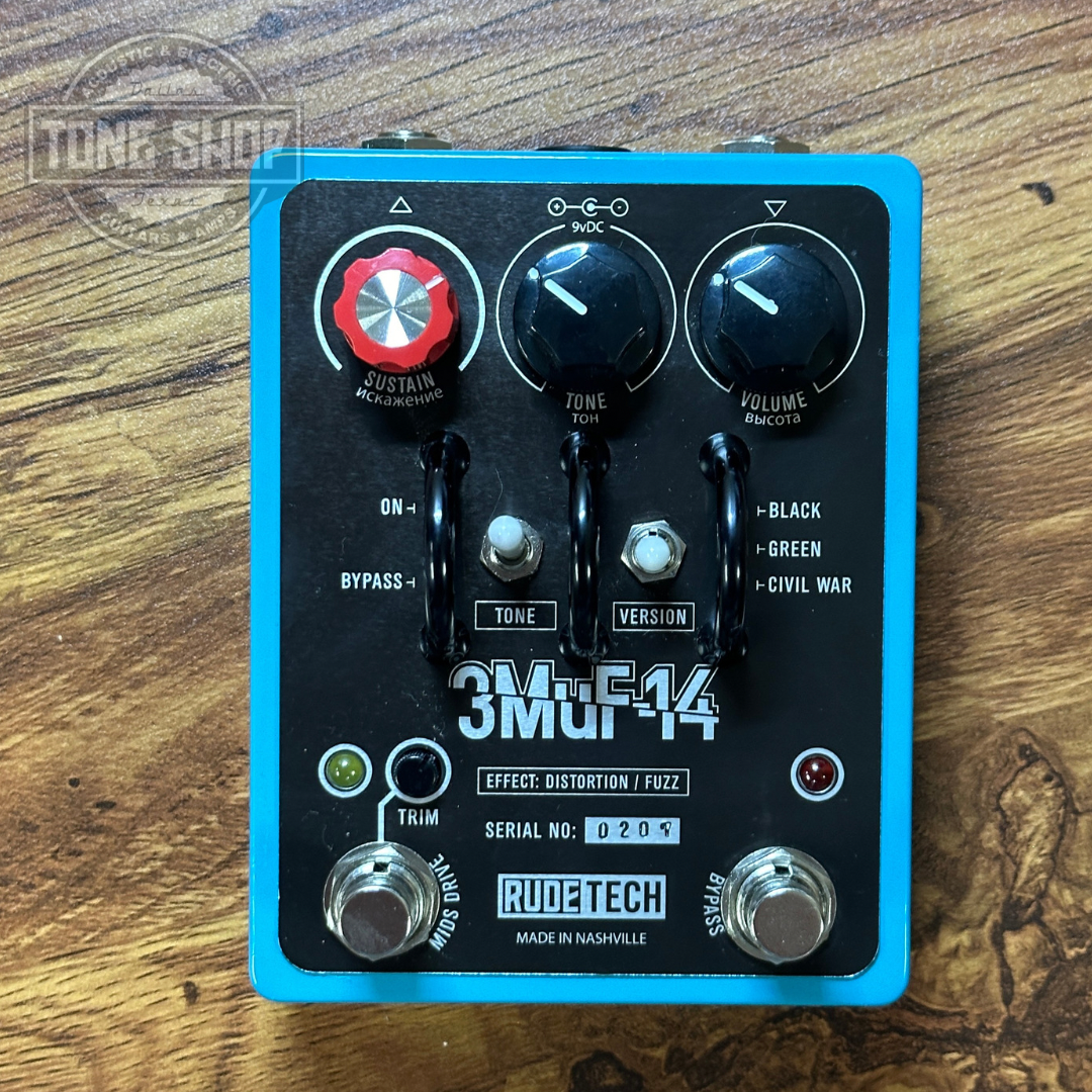 Front of Used Rude Tech 3MuF-14 Distortion/Fuzz.