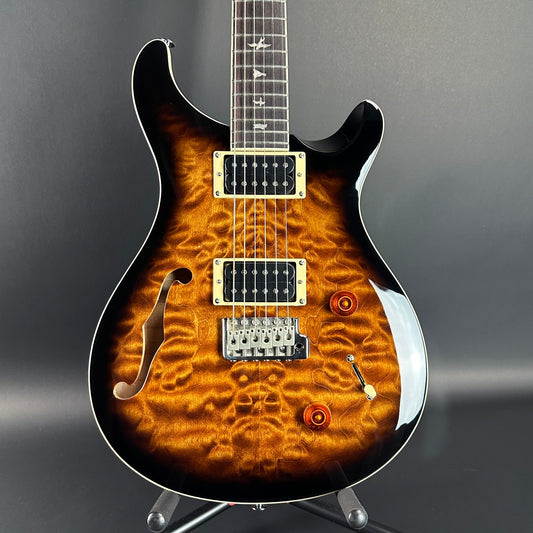 Front of Used PRS SE Custom 22 Semi-Hollow Black Gold Burst.