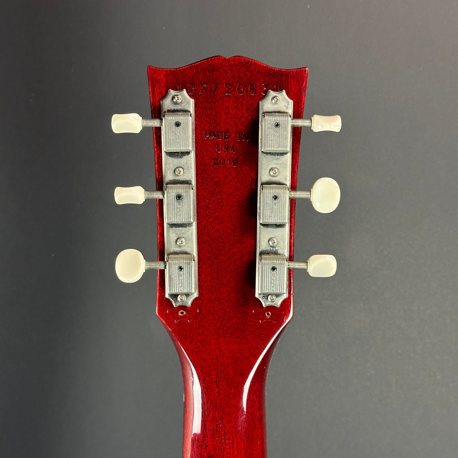 Back of headstock of Used Gibson SG Jr Cherry.