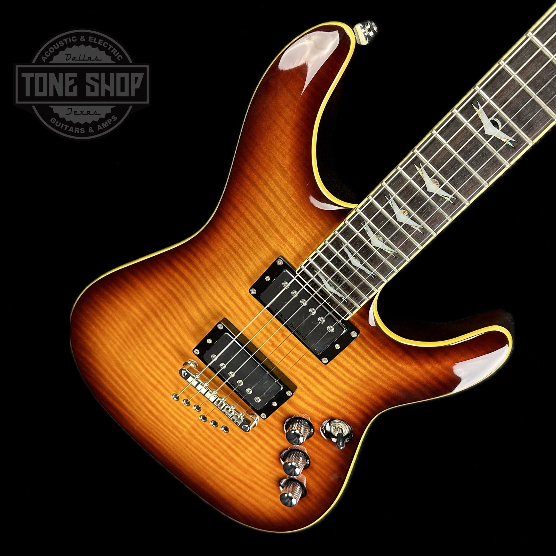 Front angle of Used Schecter C1 Plus Diamond Sunburst.