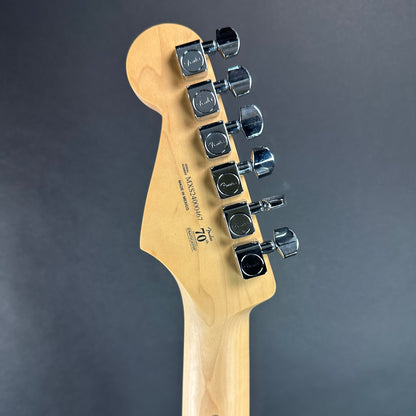 Back of headstock of Used 2024 Fender Player Stratocaster Maple 2-Tone Sunburst.