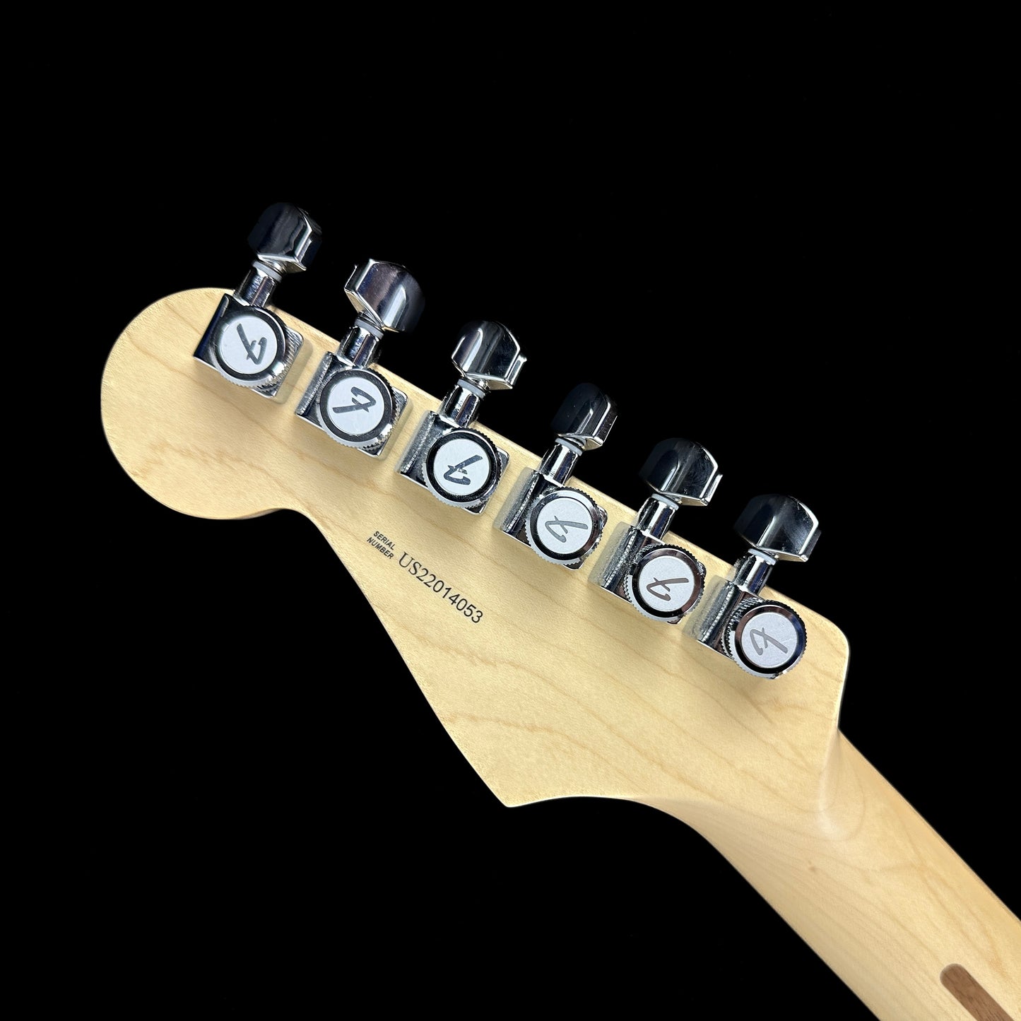 Back of headstock of Used Fender Mod Shop Thin Skin Stratocaster White.