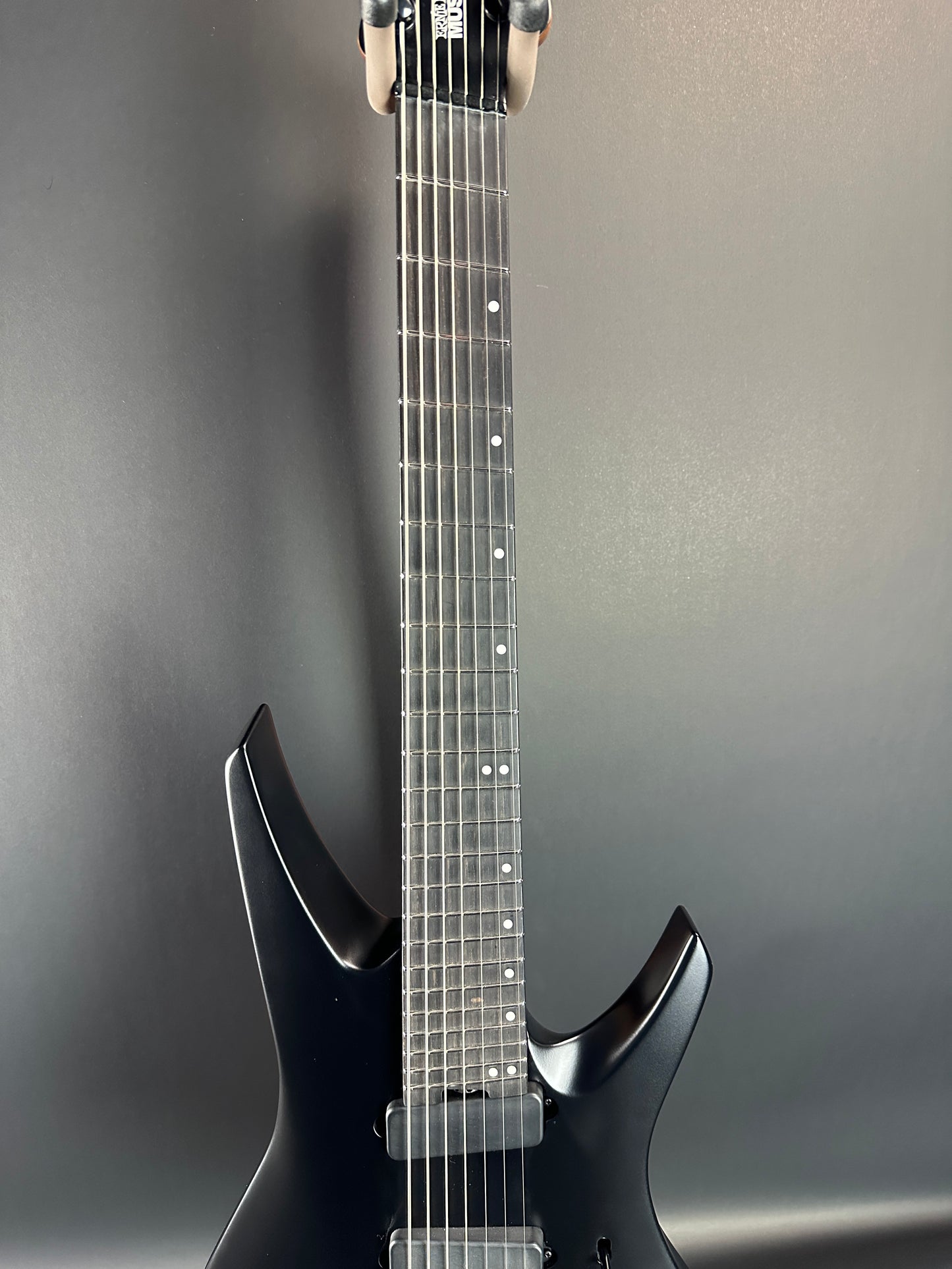 Fretboard of Used Ernie Ball Music Man Kaizen 7 Apollo Black.