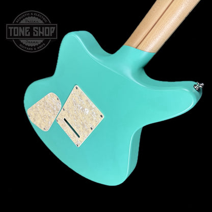 Back angle of Used D'Angelico Deluxe Bedford SH LE Matte Surf Green.