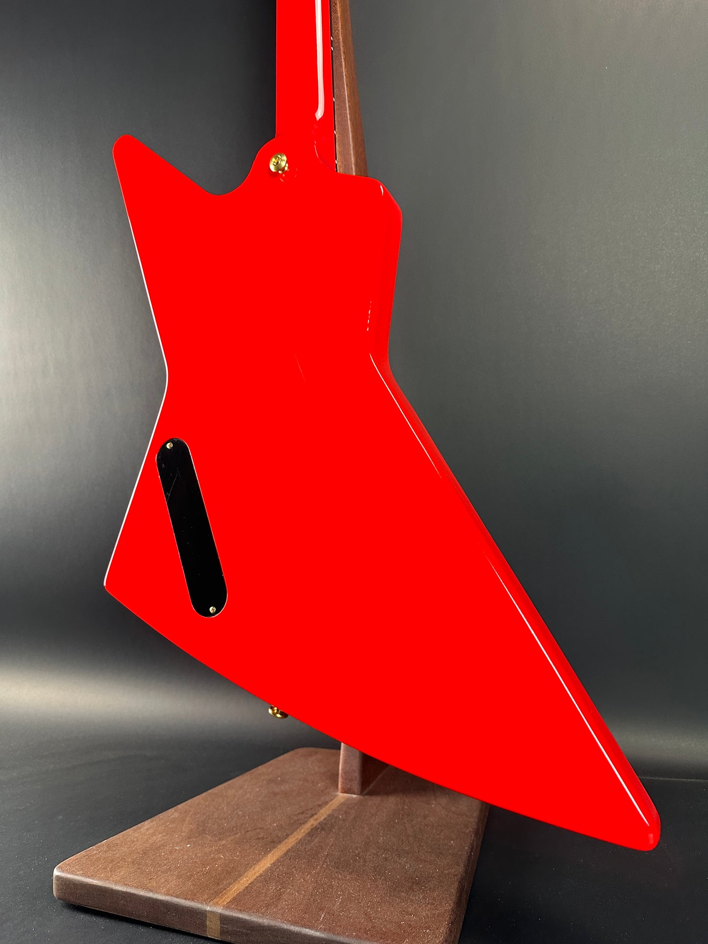 Back angle of Used Gibson Lzzy Hale Signature Explorerbird Cardinal Red.