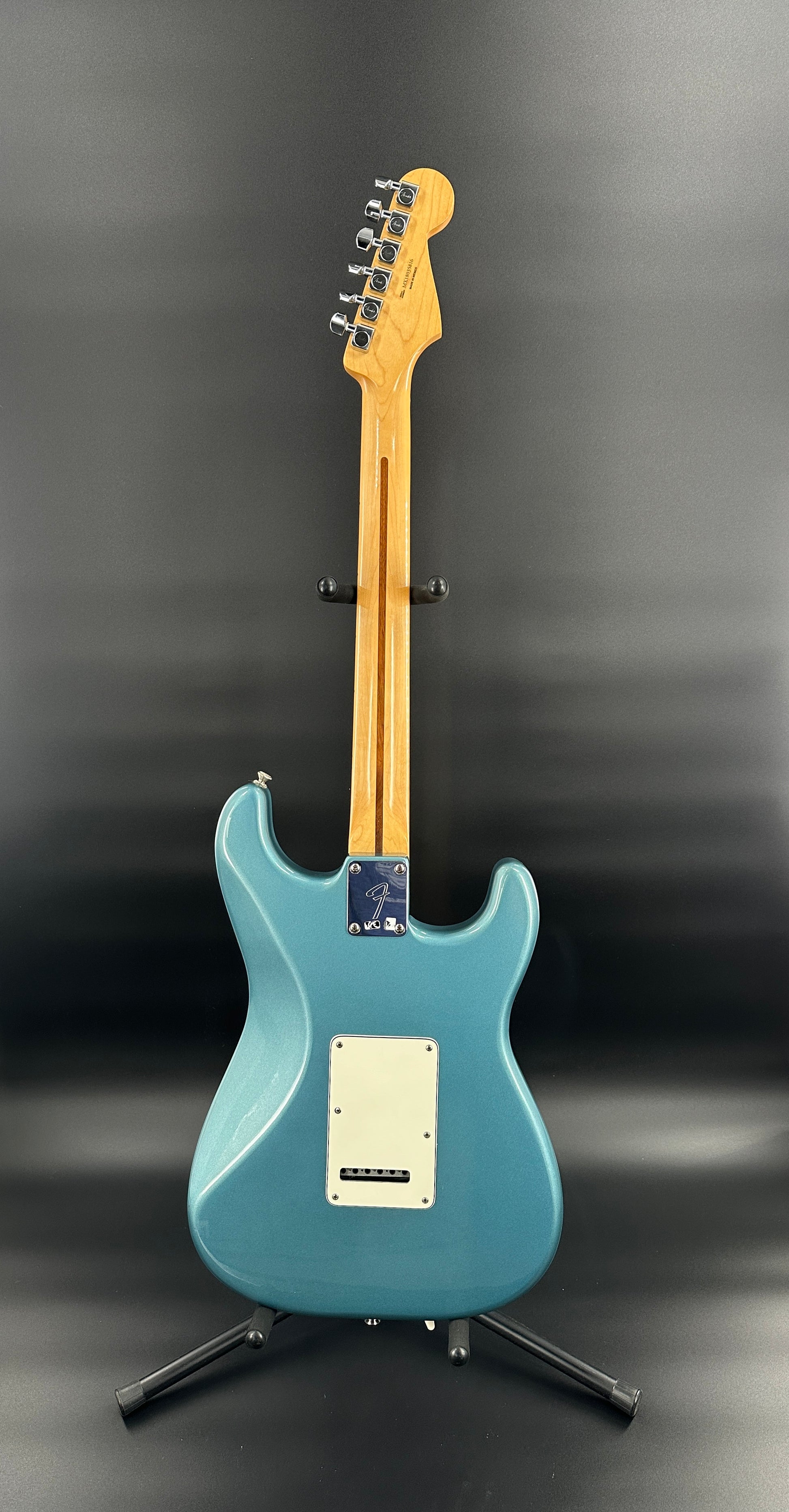 Full back shot of Used Fender Player Strat Blue Left Handed.