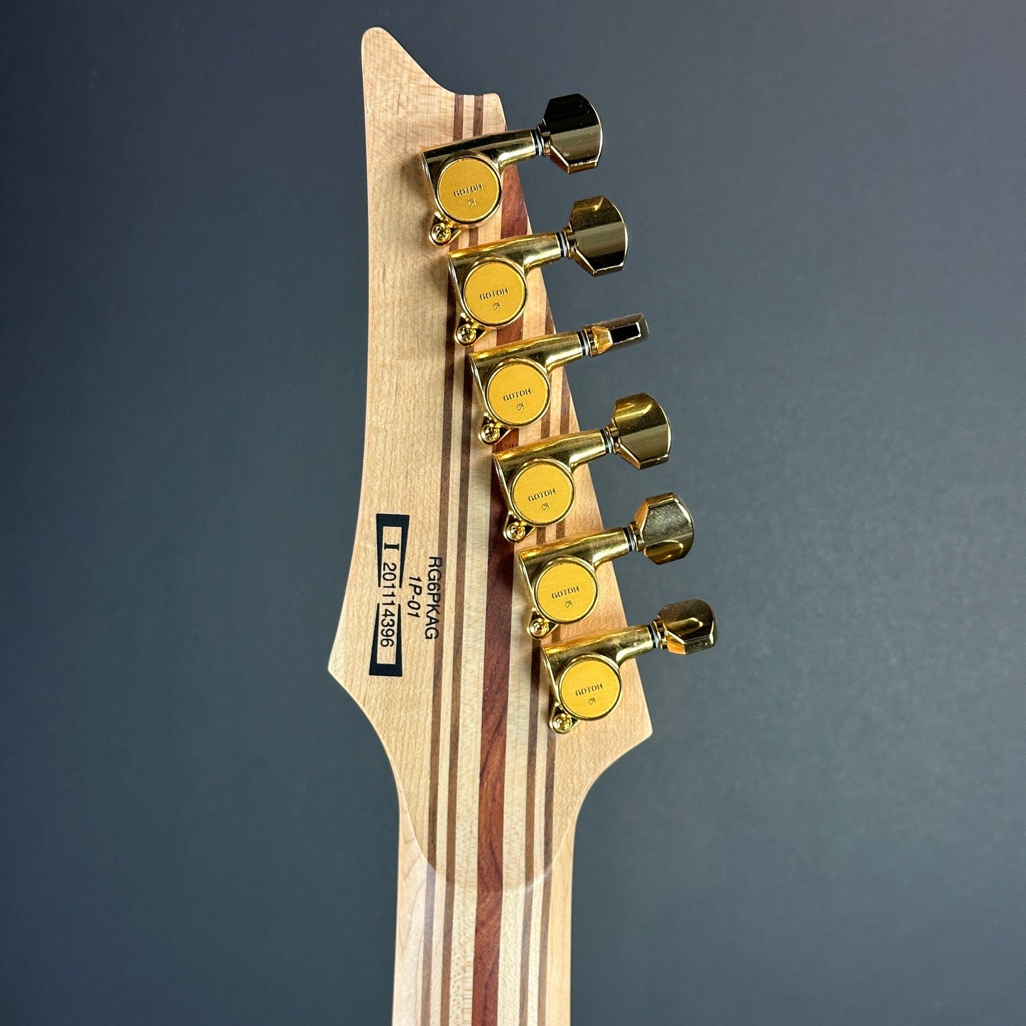 Back of headstock of Used Ibanez RG6PKAG.