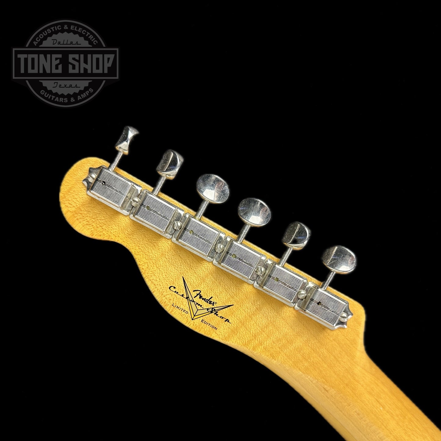 Back of headstock of Used 2021 Fender Custom Shop '51 Tele Deluxe Closet Classic Nocaster Blonde.