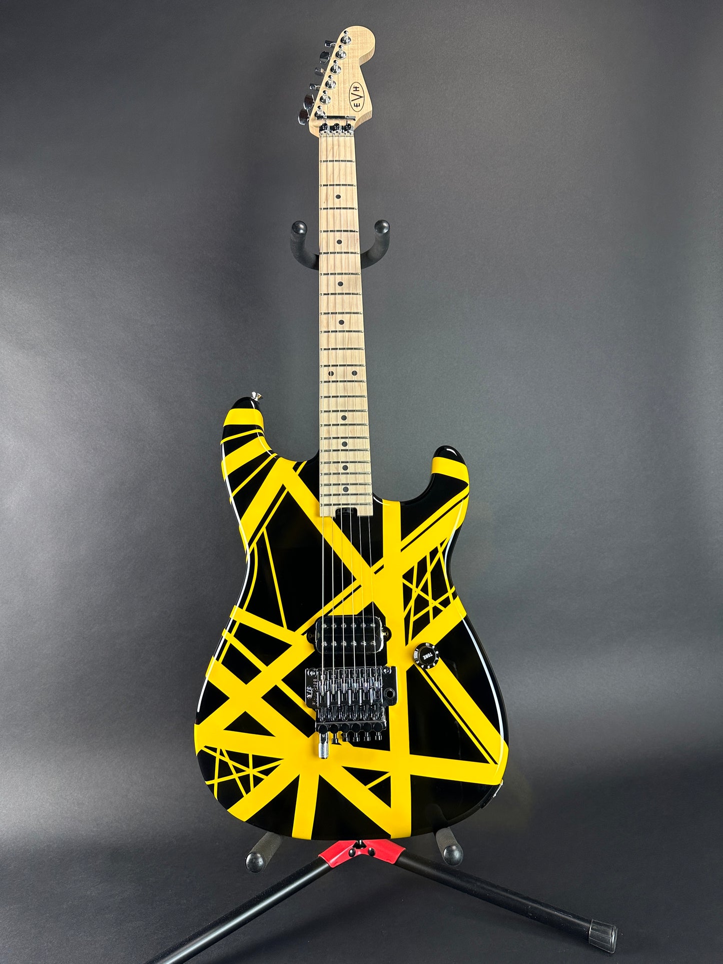 Full front of Used EVH Striped Series Black & Yellow.