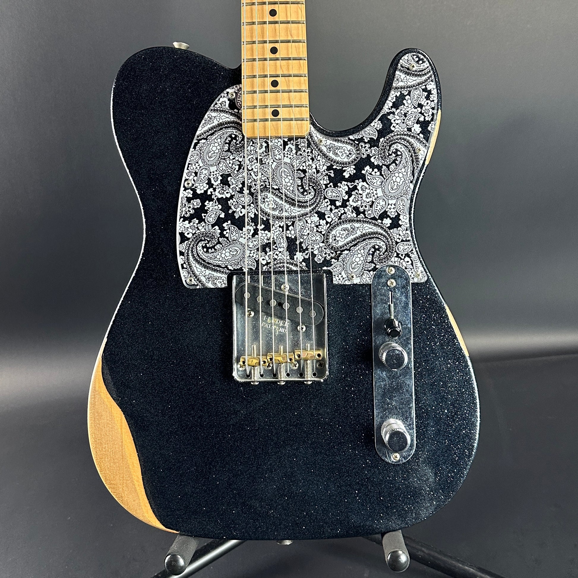 Front of Used Fender Brad Paisley Esquire Black Sparkle.