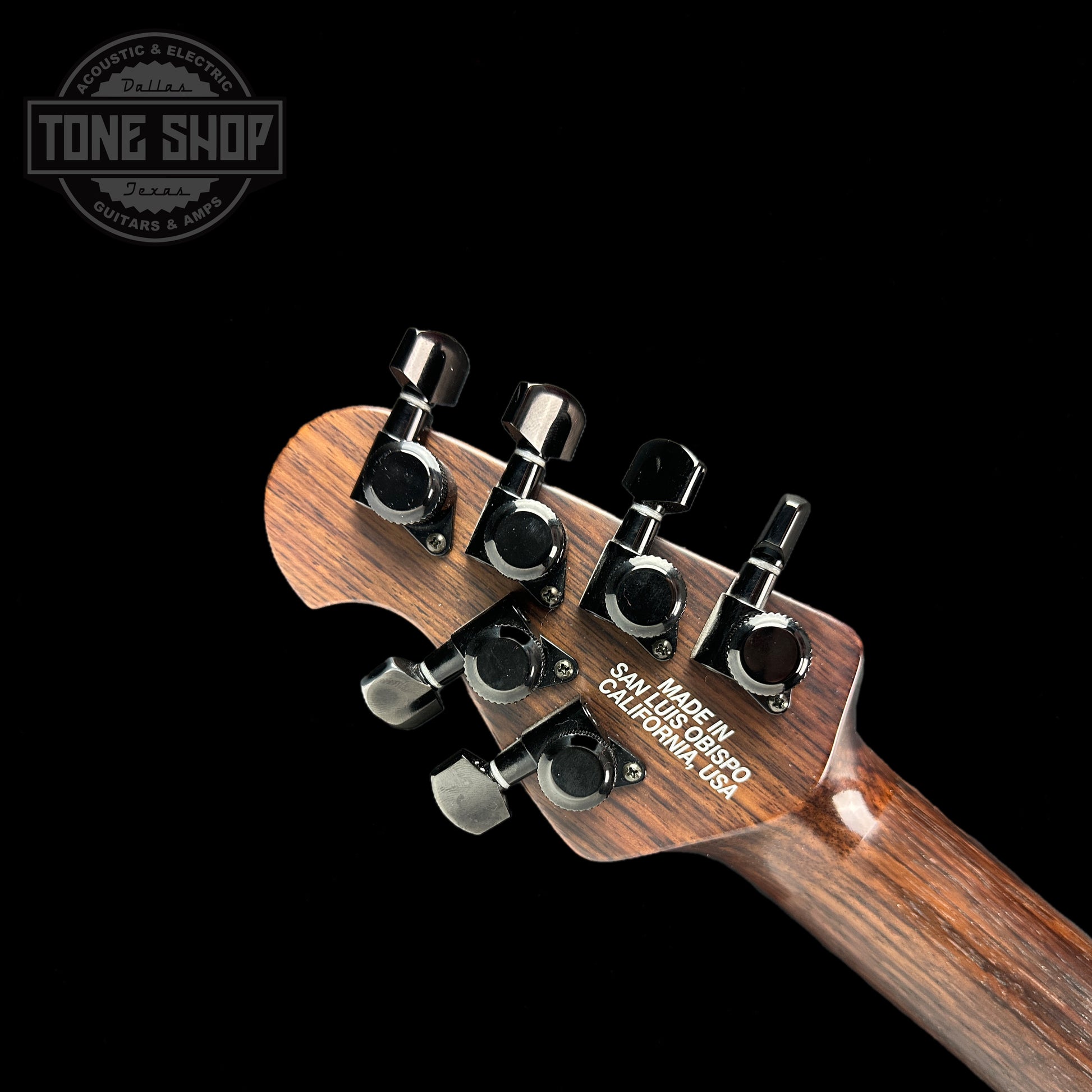 Back of headstock of Used 2014 Ernie Ball JPX Ball Family Reserve RW Neck Barolo.