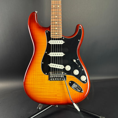 Front of Used Fender Player Stratocaster Plus Top Sunburst.