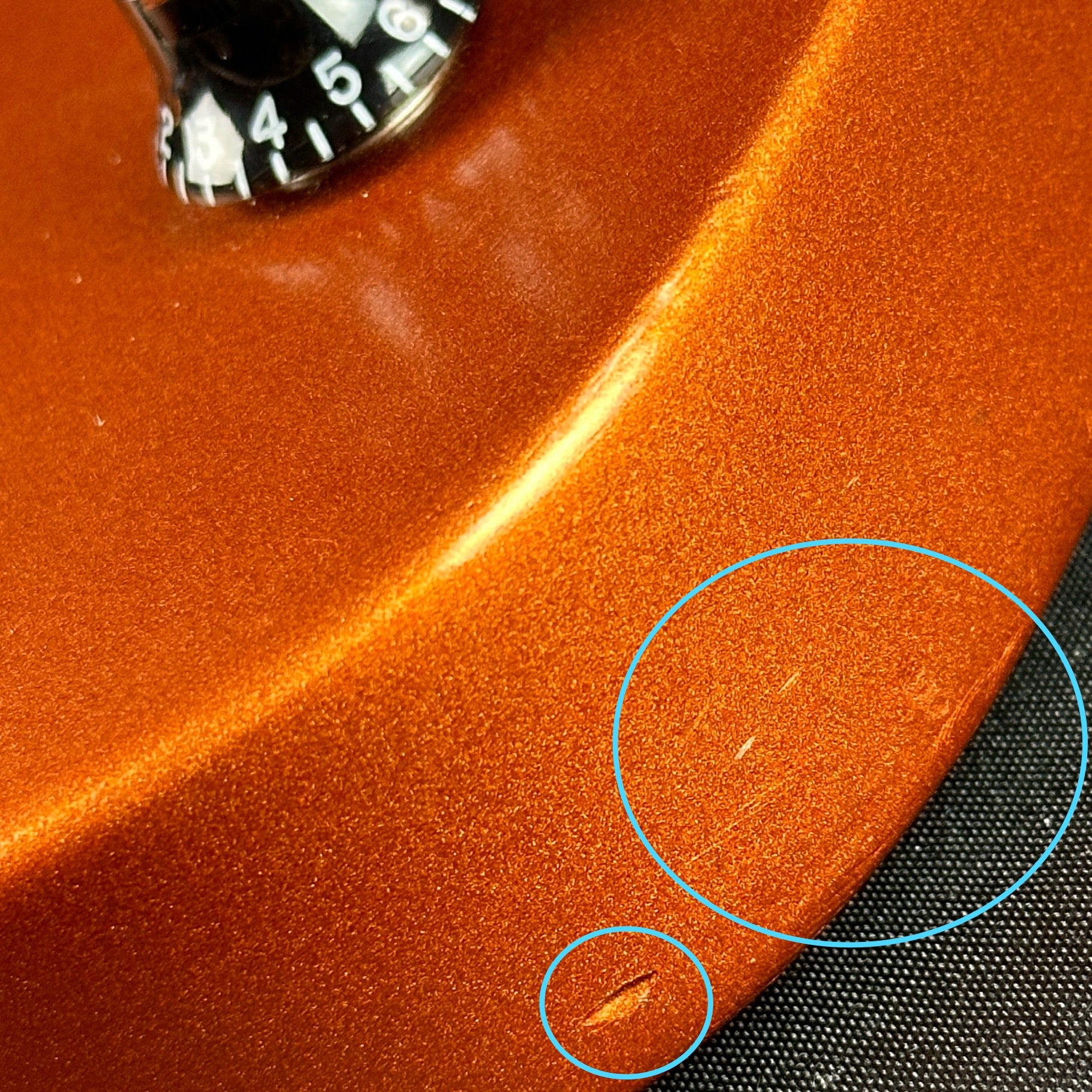 Marks on bottom edge of Used Gibson Non-Reverse Firebird Limited Edition Vintage Copper.